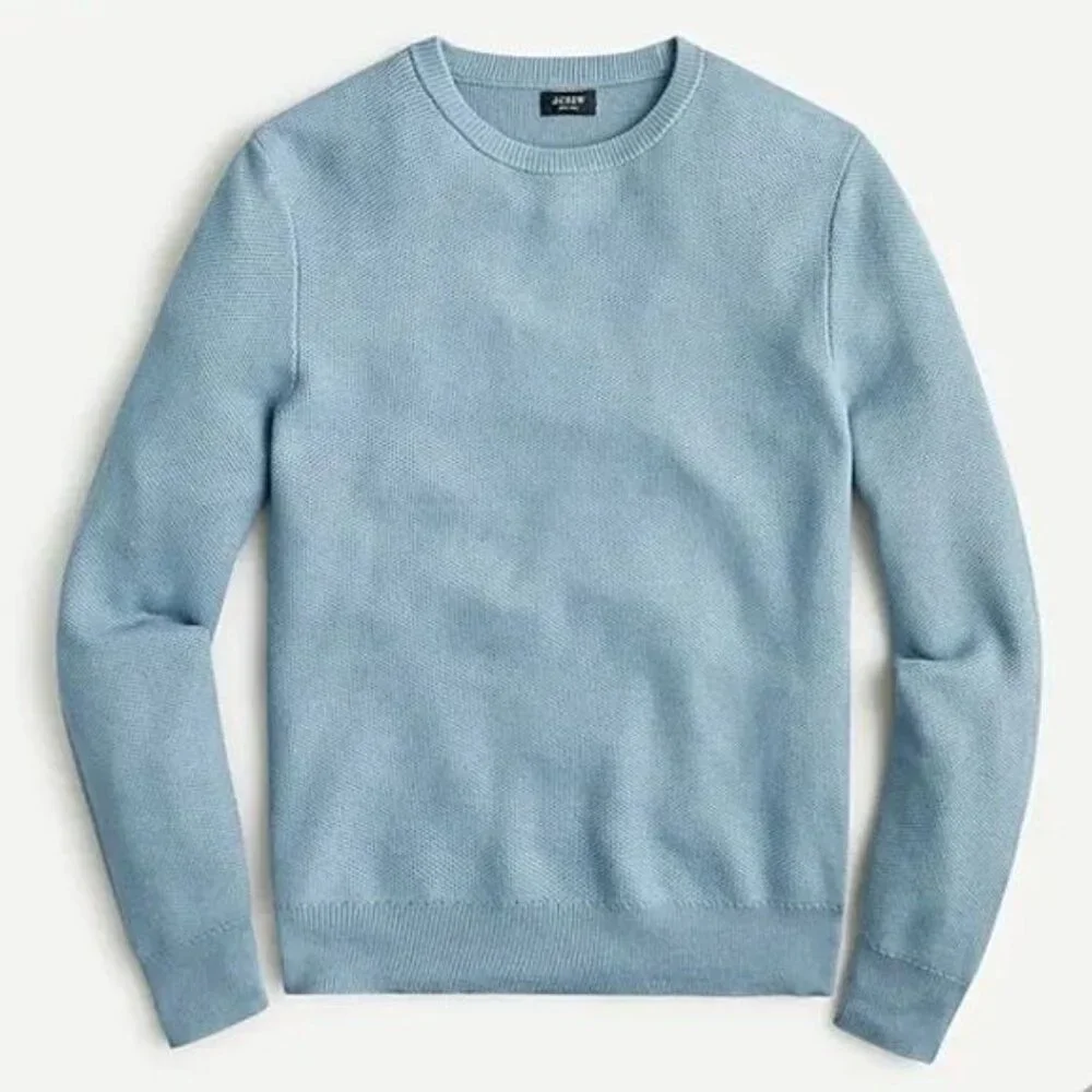 J.Crew Men's Size M Silk Cotton Pique Crew Neck Long Sleeve Sweater Blue
